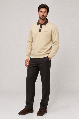 Redline Snap Erkek Regular Fit Düğmeli Kışlık Sweatshirt Bej