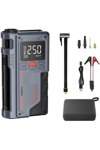 Cs70 Plus Akü Takviye Cihazı 4'ü 1 Arada Powerbank, Hava Kompresörü, Lcd Ekran, 12.000mah
