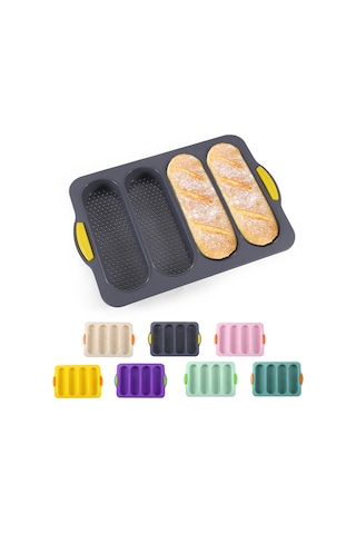 Wezone Yemek Kalitesi Silikon Fırın Kalıbı, 4 Bölmeli Sabit Tutamlı Ekmek Ve Kek Pişirme Aracı, Kaymağızlı, Yeşil Diğer