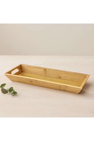 Bambu Ahşap Sunum Tepsisi 16x40x4 Cm Çift Kulplu