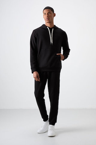Tommy Life Siyah - Siyah Pamuklu Kalın Yumuşak Dokulu Comfort Fit Nakışlı Erkek Eşofman Takım - 85255 Siyah