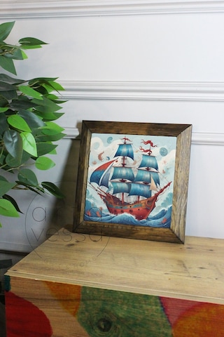 Artavessa Masif Ahşap Çerçeveli Taş Tablo Pano 16 x 16 cm - Gemi