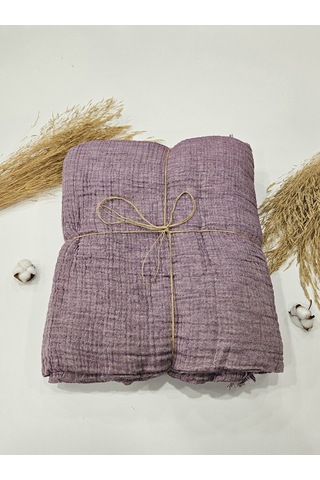 Mor 4 Katlı Çift Taraflı Çift Kişilik Müslin Battaniye %100 Pamuk 230x240 Cm Mor