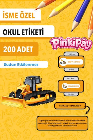 İsim Yazılabilir İş Makineleri Temalı Okul Etiketi Kalem & Defter İçin 200 Adet Farklı Figür 1 Turuncu