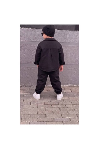 Toikids Erkek Çocuk Gabardin Gömlek Yaka Ceketli Jogger Pantolonlu 2'li Takım Siyah