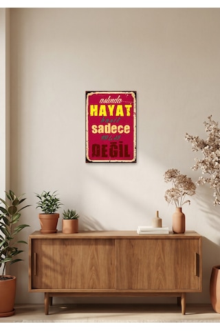 Hayat Basit Sadece Kolay Değil Retro Tablo Vintage Yazılı Dekoratif Poster Ahşap & Metal Seçenekli
