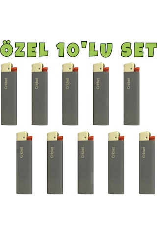 Cricket Cep Boy Taşlı Çakmak Mum Alev 10 Lu Set Gri Renk