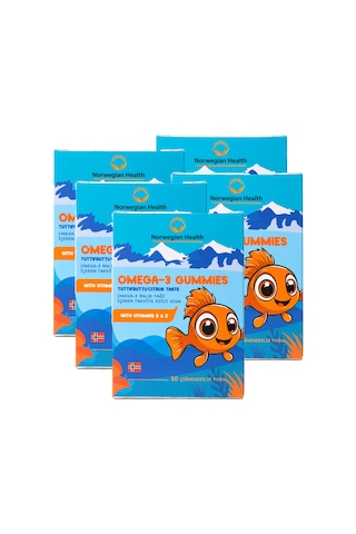 Norwegian Health Omega 3 Gummies Çocuklar için Tutti Frutti Aromalı Norveç Somonlu Balık Yağı 5 x 30 Çiğnenebilir Form