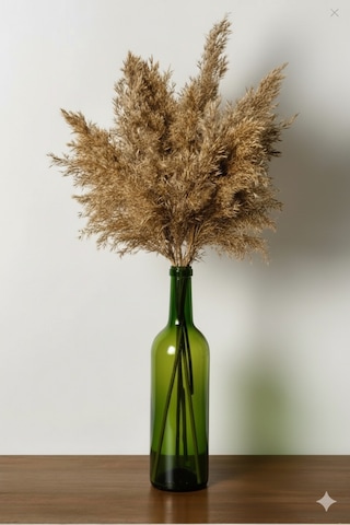Doğal Pampas Otu Demeti 5 Li Yeşil Vazolu Set, 50 Cm Dekoratif Kurutulmuş Bitki Çok Renkli