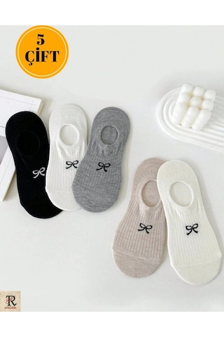 Trampler Kurdela Desenli Çorap Görünmez Kadın Babet Çorap 5 Çift Çok Renkli