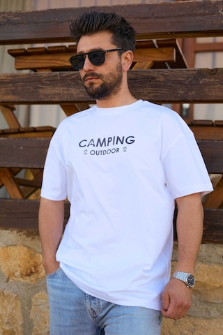Velvoria Unisex Oversize Siyah Camping T-shirt Beyaz