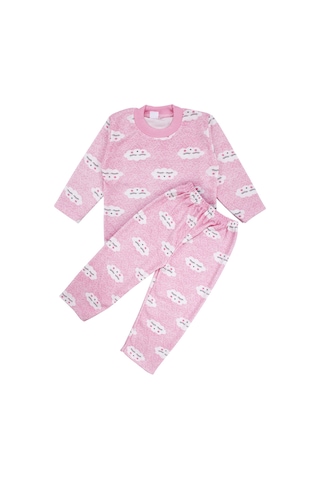 Bebegen Kız Bebek Bulut Desenli Alt Üst Pembe 2'li Pijama Takım Çok Renkli