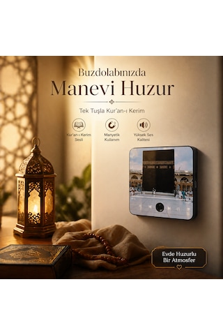 Dijital Kur An-ı Kerim Okuyucu Magnet Manyetik, Şarjlı, 4 Saat Kesintisiz Buzdolabı İçin Manevi Ses Cihazı Siyah