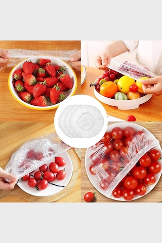 Mivelacure Lastikli Buzdolabı Poşeti 50x40cm Şeffaf Gıda Yiyecek Saklama Torbası Piknik Kamp Poşeti