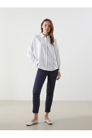 Lcwaıkıkı Classic Mavi Çizgili Oversize Kadın Gömlek