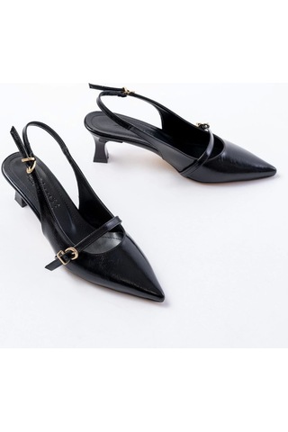 H-470 Siyah Rugan Baret Tokalı Arkası Açık Günlük Kadın Sandalet Siyah