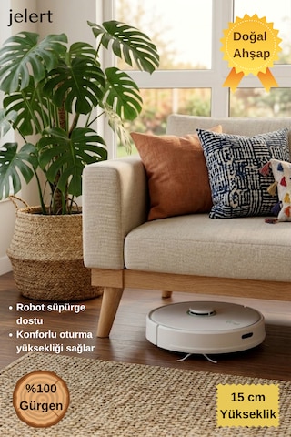 Jelert Masif Gürgen Ahşap 15 Cm Siyah - 8'li Mobilya Yükseltme Ayağı, Robot Süpürge Uyumlu, 1. Sınıf Gürgen Ağacı, Kanepe Berjer Koltuk Tv Ünitesi Yükseltici Ayak