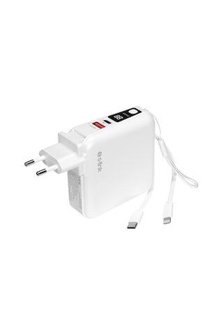 S-link G150 15000 mAh Lightning+Type-C Kablolu Powerbank Beyaz Pd22.5w Lcd Ac Prizli Taşınabilir Pil Şarj Cihazı
