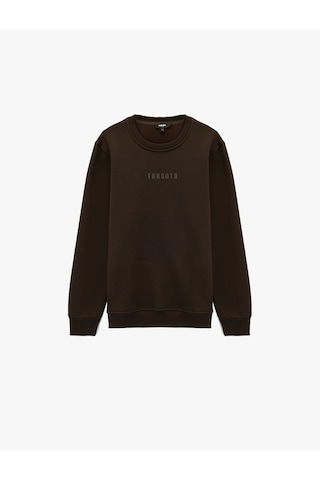 Koton Üç İplik Şardonlu Regular Fit Bisiklet Yaka Uzun Kollu Baskılı Sweatshirt Kahverengi 7wam70039mk Kahve
