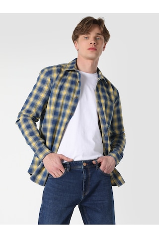 Colin's Slim Fit Kareli Mavi Erkek Uzun Kol Gömlek CL1061650_Q1.V1_INV