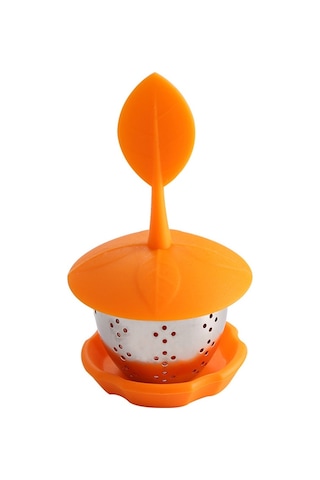 Sones Paslanmaz Çelik Silikon Askılı Çay Poşeti Çay Süzgeçleri Turuncu