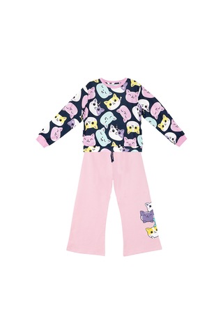 Denokids Sevimli Kediler Kız Çocuk Eşofman Takımı - Lacivert - Pembe