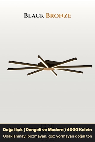 Pulsar Bronz Modern Led Tavan Avize - Aşağı Işık Kumandalı Dim Edilebilir Doğal Işık