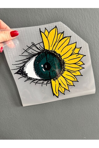 Ütü İle Yapışan Göz Ayçiçeği Transfer Baskı Arma 20x19 Cm