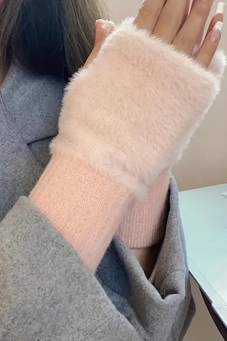 Hitit Socks Kadın 1 Çift Kışlık Parmaksız Termal Esnek Polarlı Peluş Eldiven Pembe Pembe
