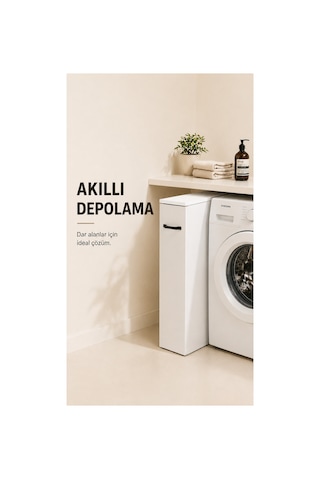 Çok Amaçlı Beyaz Kayar Raflı Dar Alan Dolabı Açılır Kapanır Fonksiyonel Organizer Ünitesi Beyaz Beyaz