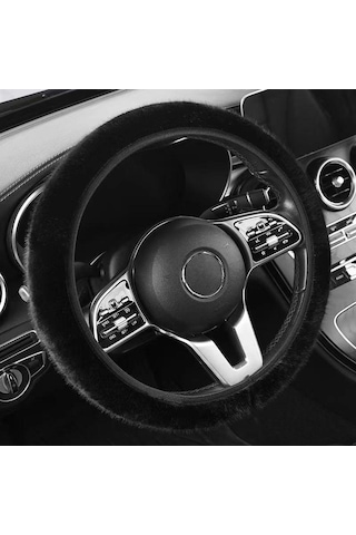 Siyah Seametal Kış Sıcak Peluş Araba Direksiyon Araba İç Aksesuarları Kapakları