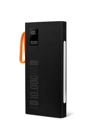 Powerway 10.000 Mah Pd 22.5w Dahili Kablolu Hızlı Şarj Gerçek 10.000 Mah Qc10 Siyah Powerbank