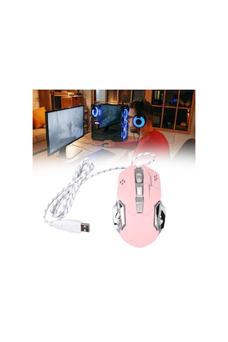 Tenfowee Optik Oyun Fareleri Usb İle Rgb Işıklandırma, 4 Ayar Dpı 3600'e Kadar , 6 Tuşlu, Sessiz Tıklama, Ergonomik, Windows/linux Uyumlu Pembe Bilgisayar Fare