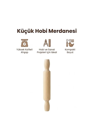 Kamptek Ahşap Atölyesinden Küçük Hobi Kurabiye Merdanesi Oyun Hamuru Merdanesi Doğal 24 Cm