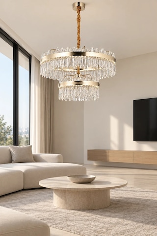 Modern Premıum Gold Ledli Avize 3 Renk Ayarlı Lüks Salon Yemek Odası Avizesi 256w