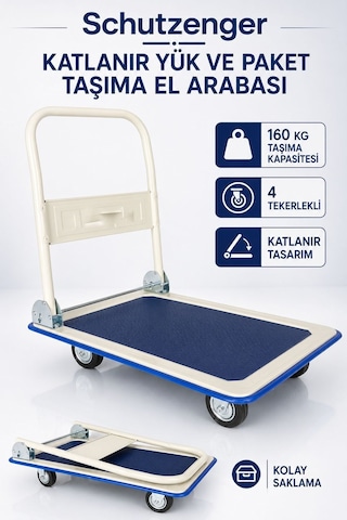 160 Kg Taşıma Kapasiteli Katlanır Yük Ve Paket Taşıma El Arabası 4 Tekerlekli Platformlu Taşıma Arabası