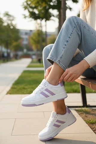 Enoch Kadın Renkli Şerit Detaylı Şık Sneaker Yürüyüş Ayakkabısı Beyaz Lıla