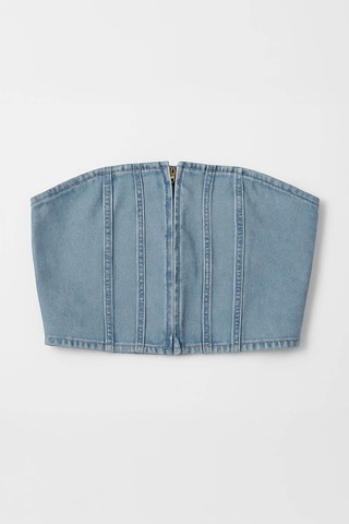 Blue White Fermuarlı Jean Büstiyer Açık Mavi