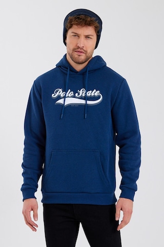 Erkek 3 İplik Pamuklu İçi Polarlı Baskılı Regular Fit Kapüşonlu Kanguru Cepli İndigo Sweatshirt Indigo