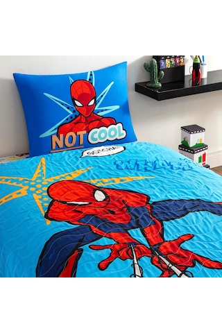 Taç Spiderman Thwip Standart Pamuk Nevresim Takımı, Mavi, Tek Kişilik Çok Renkli