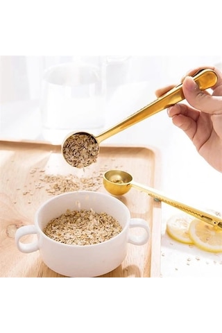 Mandallı Kahve Ölçü Kaşığı Gold Çok Fonksiyonlu Paslanmaz Çelik Kaşık Çok Renkli