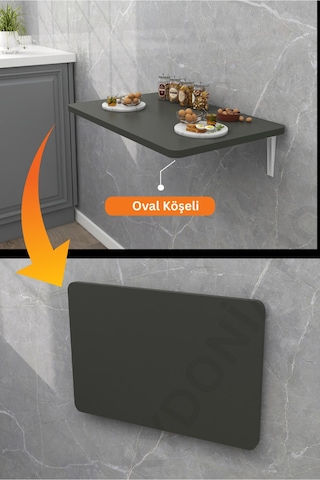 45x70 Cm Duvara Monte Kırma Katlanr Masa Antrasit Renk