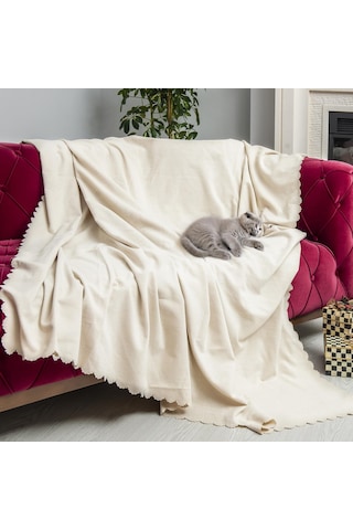 Kaymaz Koltuk Örtüsü Çift Taraflı Mikrofiber Şönil 175x350 Cm Xl- Ekru Kedi Köpek Ve Çocuk Dostu Ekru