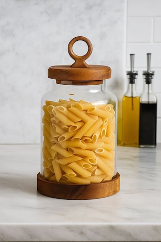 Qerhome 3'lü Borosilikat Cam Akasya Kapaklı Erzak Baharat Kavanozu 1100 Ml Şeffaf