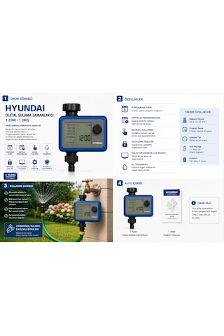 Hyundai G22101 Dijital Sulama Zamanlayıcı 1 Çıkışlı Programlanabilir Musluk Zaman Saati G3/4