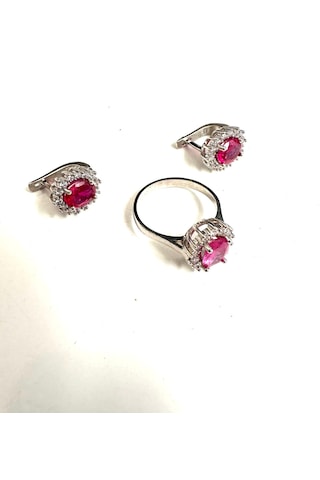 Pırlanta Görünümlü Gümüş Set Takım 1 Çift Küpe Ve 1 Yüzük