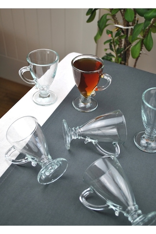 Rich Cam 6'lı Kulplu Çay Bardağı Kupa 130 Ml Ayaklı Kahve Bardağı-kuğu Model Şeffaf
