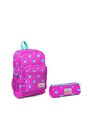 Coral High Pembe Kalp Desenli Okul Sırt Çantası Ve Kalemlik Seti - Kız Çocuk