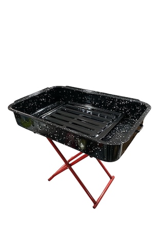 Mobilreyon Portatif Katlanabilir Ayaklı Emaye Mangal Ortaboy-53x35x10-yükseklik 45cm Kutulu Açık Kahverengi