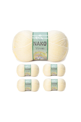 5 Adet Vizon Premium Akrilik El Örgü İpi Yünü Renk No:256 Krem RYL-NWNKVZ256-5